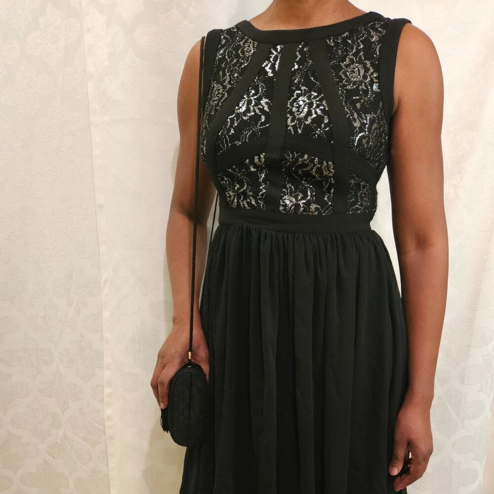 ECI | Elegant Black Lace Chiffon A-Line Dress